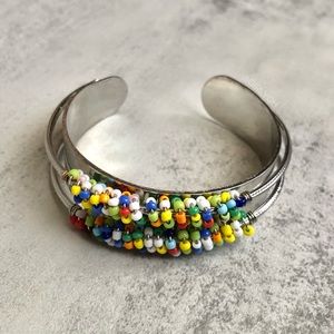 Handmade Silver Beaded Cuff Bangle Pinch Bracelet